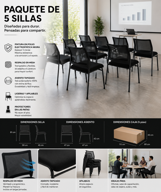 Metrópoli – Silla Multiusos con Malla, Tela y Estructura Tubular de Acero | SILLARIS