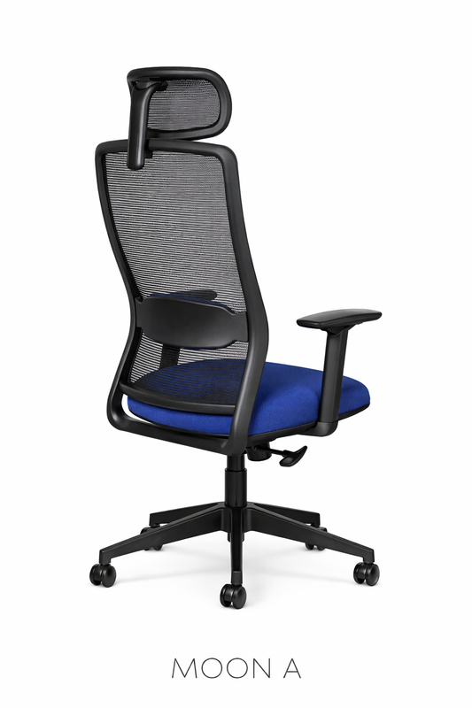 Moon A – Silla Ejecutiva con Mesh, Tela Acrílica, Cabecera y Coderas Ajustables | SILLARIS
