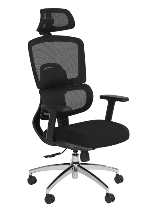 Solar – Silla Ejecutiva en Mesh con Cabecera Ajustable y Coderas de PU