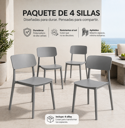 Astrix – Silla Multiusos en PP de Alto Impacto Virgen con Patas de PP| Paquete de 4 piezas | SILLARIS