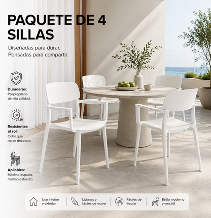 Astrix Arm – Silla Multiusos en PP de Alto Impacto Virgen con Coderas Exteriores | Paquete de 4 piezas | SILLARIS