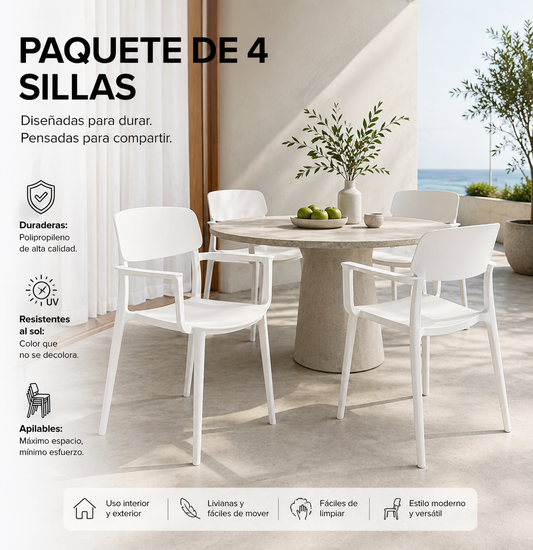 Astrix Arm – Silla Multiusos en PP de Alto Impacto Virgen con Coderas Exteriores | Paquete de 4 piezas | SILLARIS