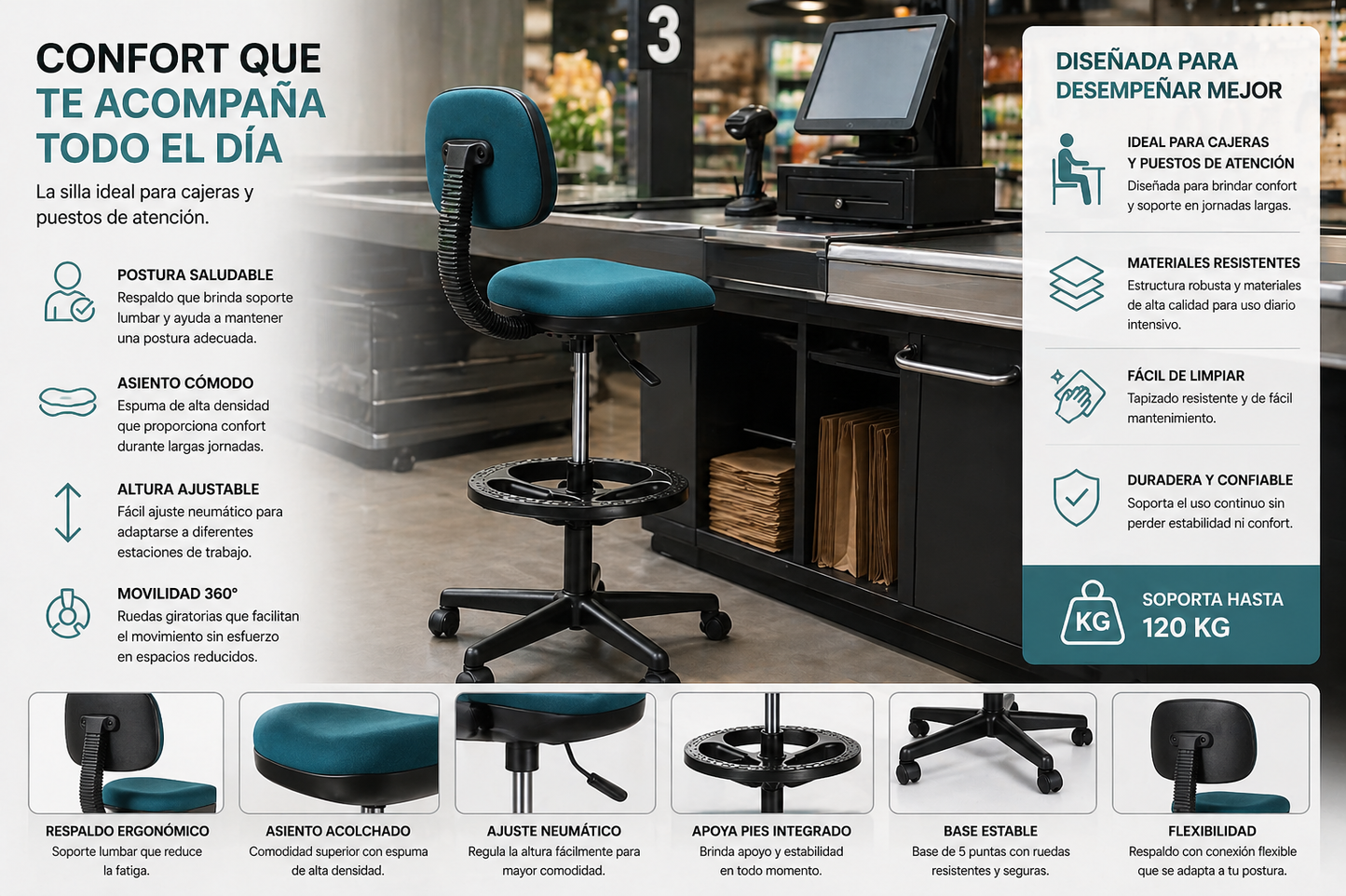 Lógica + Ring – Silla Operativa Ultraligera con Reposapiés y Profundidad Ajustable | SILLARIS