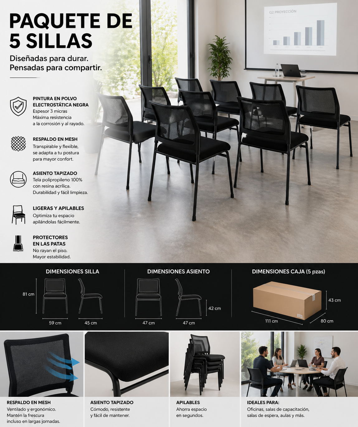 Metrópoli – Silla Multiusos con Malla, Tela y Estructura Tubular de Acero | SILLARIS