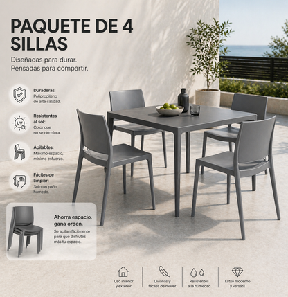 Orión – Silla Multiusos en Polipropileno con Patas de PP | Paquete de 4 piezas | SILLARIS