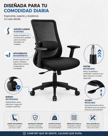 Spark B – Silla Ejecutiva con Malla, Coderas Regulables y Sin Cabecera | SILLARIS
